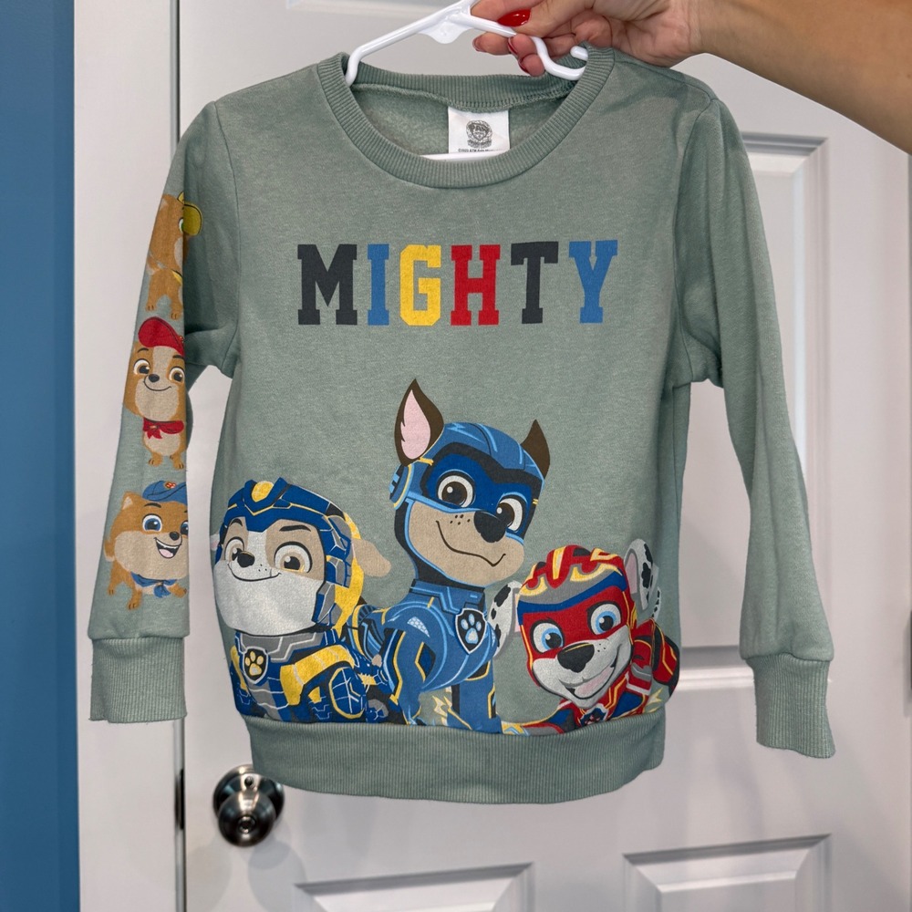 Paw Patrol Mighty Movie Boys Sage Green Graphic Sweatshirt Size 4T